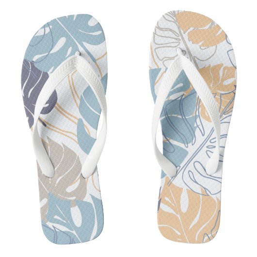 Blauw en geel bladpatroon teenslippers (Voetbed)