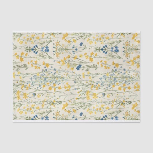  Blauw en Geel Bloem Art Pattern No. 1 Tissuepapier (Voorkant)