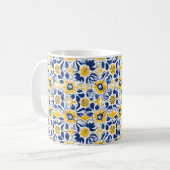 💛💙 Blauw en geel, bloem Azulejos Koffiemok (Voorkant links)