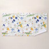 Blauw en geel bloem badhanddoek (Badhanddoek)