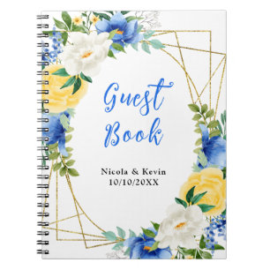 Blauw en Geel Bloem Boek voor Huwelijksgasten Notitieboek