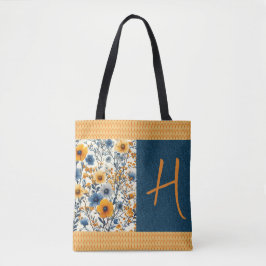blauw en geel bloemen aanpassen tote bag