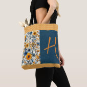  blauw en geel  bloemen aanpassen tote bag (Dichtbij)