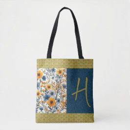  blauw en geel  bloemen aanpassen tote bag