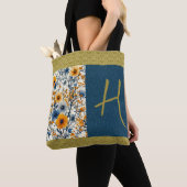  blauw en geel  bloemen aanpassen tote bag (Dichtbij)