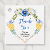 Blauw en Geel Bloemen Baby shower Dank u Bedankjes Labels (Voorkant)