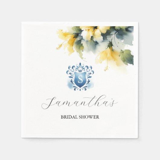 Blauw en geel Bloemen Crest Servet (Voorkant)