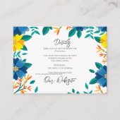Blauw en Geel Bloemen Elegante Trouwdetails Informatiekaartje (Voorkant)