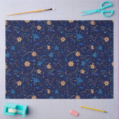 Blauw en geel Bloemen en Wijnstokken Kerstmis Tissuepapier (Craft)