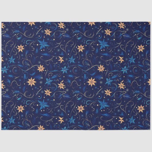 Blauw en geel Bloemen en Wijnstokken Kerstmis Tissuepapier (Voorkant)