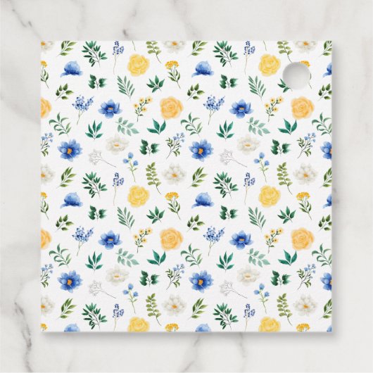 Blauw en Geel Bloemen Vrijgezellenfeest Dank u Bedankjes Labels (Achterkant)