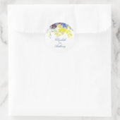 Blauw en Geel Bloemen Waterverf Bruiloft Ronde Sticker (Tas)