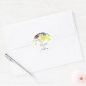 Blauw en Geel Bloemen Waterverf Bruiloft Ronde Sticker (Envelop)