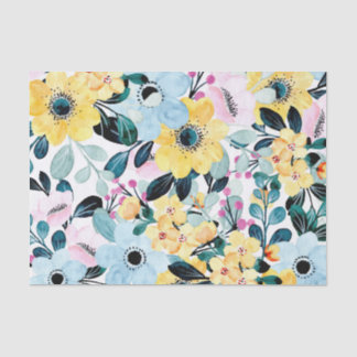 Blauw en Geel Bloemen Weefselpapier – Helder Tissuepapier