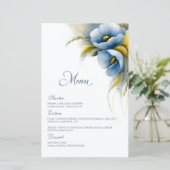 Blauw en Geel Bloemend Huwelijksmenu (Staand voorkant)