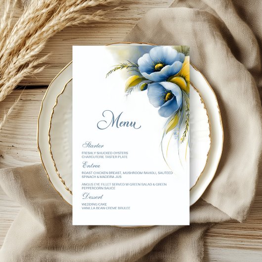 Blauw en Geel Bloemend Huwelijksmenu