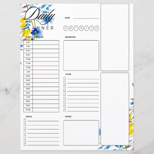 Blauw en geel bloemendagplanner (Voorkant)