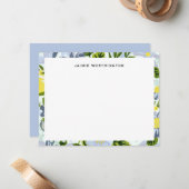 blauw en geel bloemenpatroon Girly Notitiekaartje (Voorkant / Achterkant in situ)