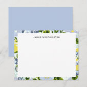 blauw en geel bloemenpatroon Girly Notitiekaartje (Voorkant / Achterkant)