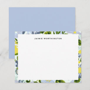 blauw en geel bloemenpatroon Girly Notitiekaartje