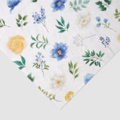 Blauw en geel bloemenpatroon met bladpatroon tissuepapier (Detail)