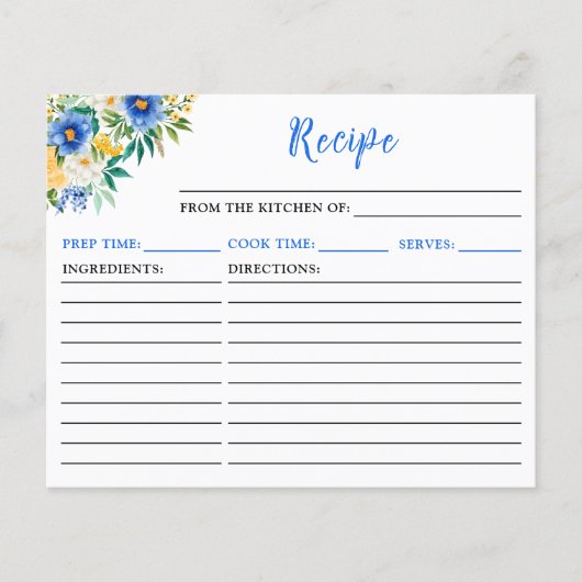 Blauw en geel bloemenrecept Kaart (Voorkant)