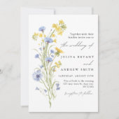 Blauw en geel bloemenschrift bruiloft kaart (Voorkant)