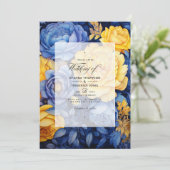 Blauw en Geel Bloemensymbool Huwelijk Kaart (Staand voorkant)