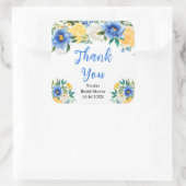 Blauw en Geel Bloemig Bruidsfeest Bedankt Vierkante Sticker (Tas)