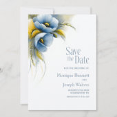 Blauw en Geel Bloemig Trouw 'Save the Date' Save The Date (Voorkant)