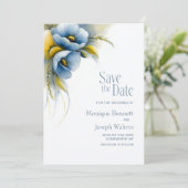 Blauw en Geel Bloemig Trouw 'Save the Date' Save The Date (Staand voorkant)