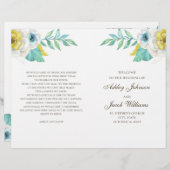 Blauw en geel bloemig trouwprogramma gevouwen (Voorkant / Achterkant)