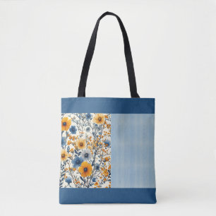 blauw en geel bloemige halve mix tote bag