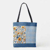 blauw en geel bloemige halve mix tote bag (Achterkant)