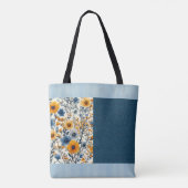 blauw en geel bloemige halve mix tote bag (Achterkant)
