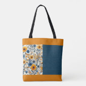  blauw en geel  bloemige halve mix tote bag (Achterkant)
