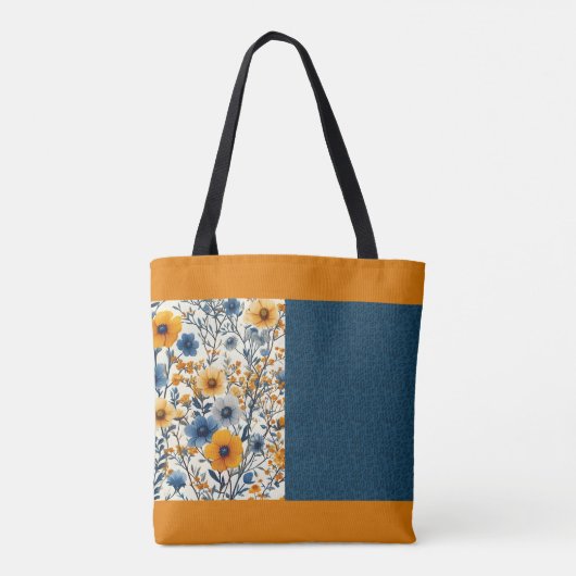 blauw en geel bloemige halve mix tote bag (Achterkant)