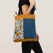  blauw en geel  bloemige halve mix tote bag (Dichtbij)