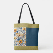blauw en geel bloemige halve mix tote bag (Achterkant)