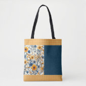  blauw en geel  bloemige halve mix tote bag (Voorkant)