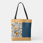  blauw en geel  bloemige halve mix tote bag (Achterkant)