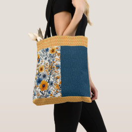 blauw en geel bloemige halve mix tote bag