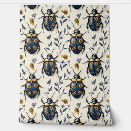  blauw en geel bloemkeverpatroon Deco Behang