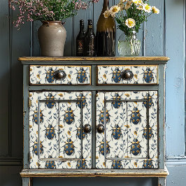 blauw en geel bloemkeverpatroon Deco Tissuepapier