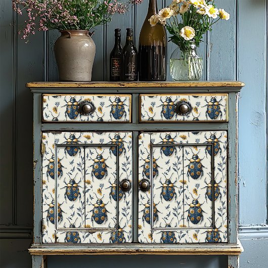  blauw en geel bloemkeverpatroon Deco Tissuepapier