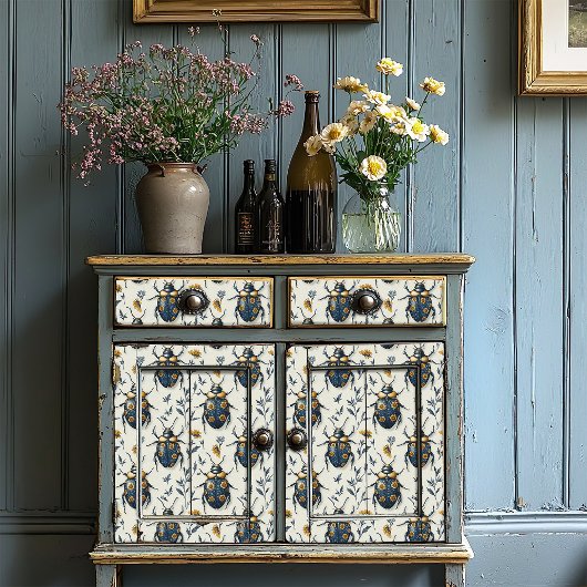 blauw en geel bloemkeverpatroon Deco Tissuepapier