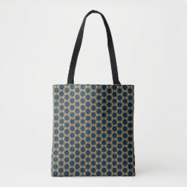 Blauw en geel bloemmotief boodschappentas tote bag