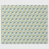 Blauw en Geel Bloemmotief Cadeaupapier (Vlak)