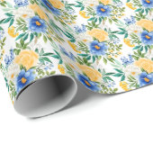 Blauw en Geel Bloemmotief  Cadeaupapier (Rol Hoek)