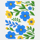 Blauw en Geel Bloemmotief Fleece Deken (Voorkant)